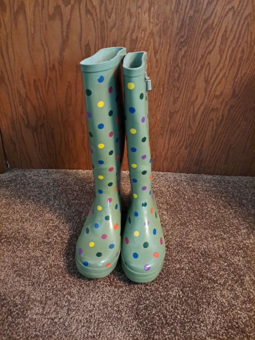 New Without Tags Time and Tru Women's Polka Dot Buckle Rain Boots - Picture 6 of 8